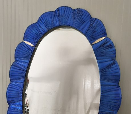 Blue Murano Glass and Brass Wall Mirror, 1990s-UH-1408527