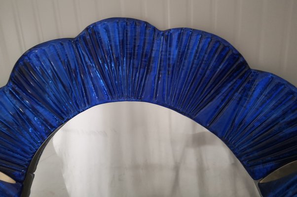 Blue Murano Glass and Brass Wall Mirror, 1990s-UH-1408527