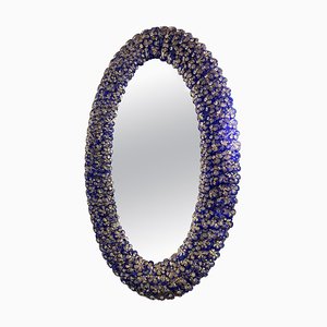 Blue Murano Glass Flower Oval-Shaped Mirror-MBH-1032406