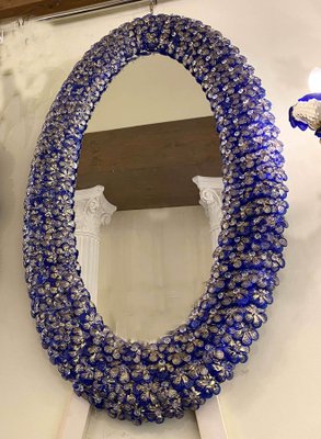 Blue Murano Glass Flower Oval-Shaped Mirrors, Set of 2-MBH-1032441