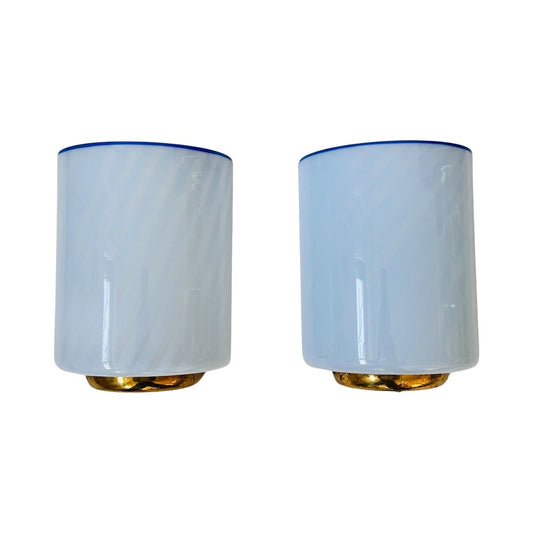 Blue Murano Glass Wall Lamps with Brass Structure, 1950s, Set of 2