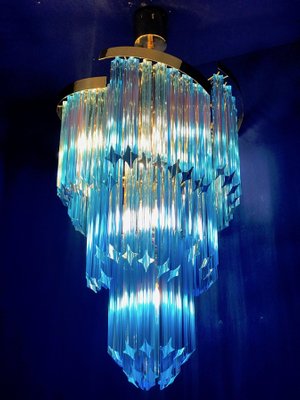 Blue Murano Prism Chandeliers with Golden Frame, 1980s, Set of 2-MBH-1032705