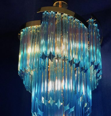 Blue Murano Prism Chandeliers with Golden Frame, 1980s, Set of 2-MBH-1032705