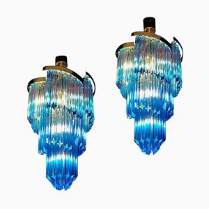 Blue Murano Prism Chandeliers with Golden Frame, 1980s, Set of 2-MBH-1032705