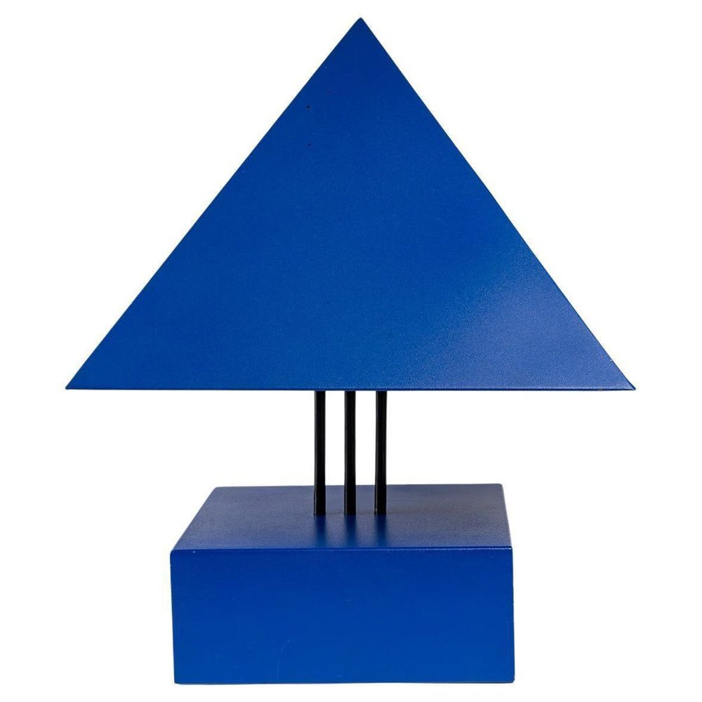 Blue Painted Metal Triangle Lamp by Alain Letessier, 1987