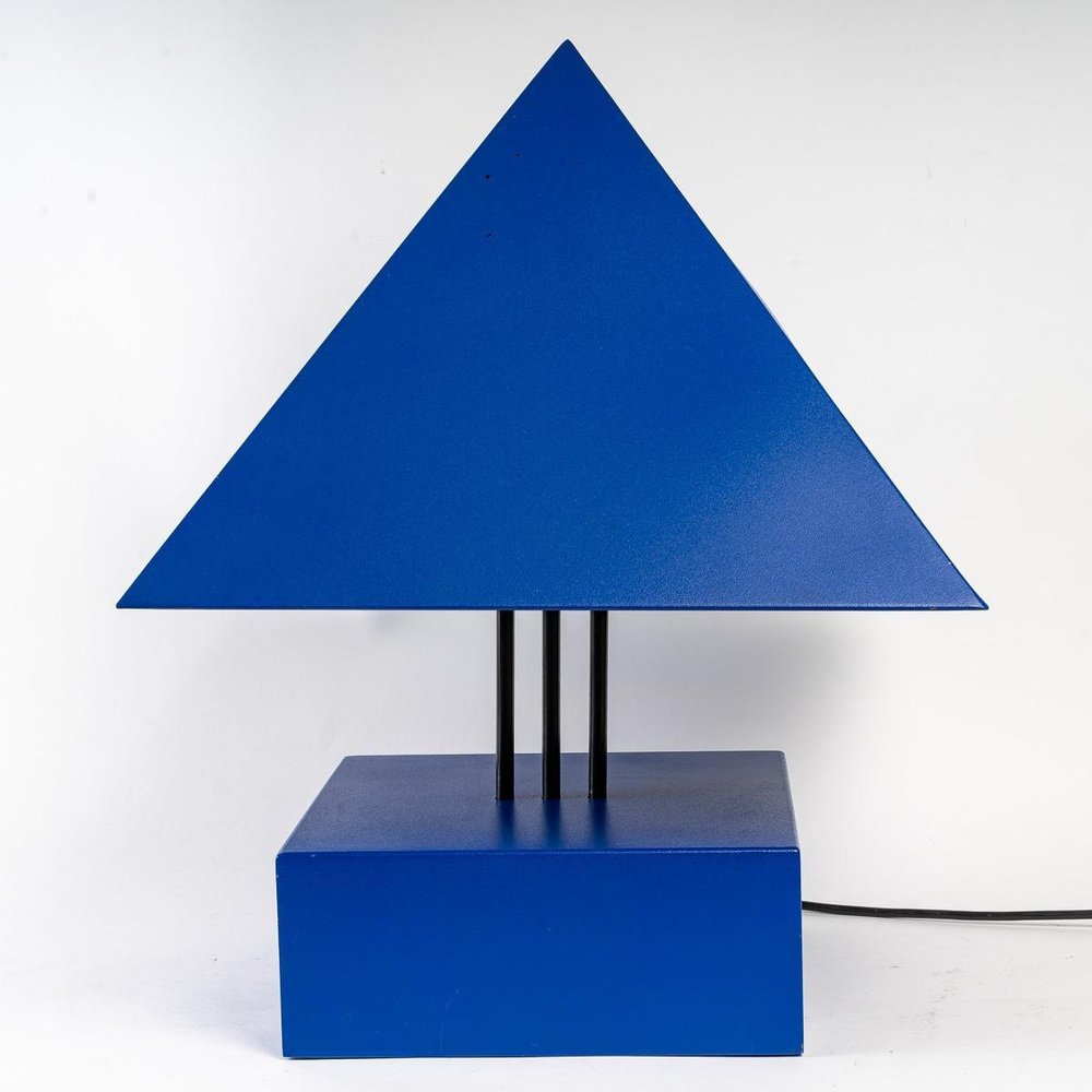 Blue Painted Metal Triangle Lamp by Alain Letessier, 1987