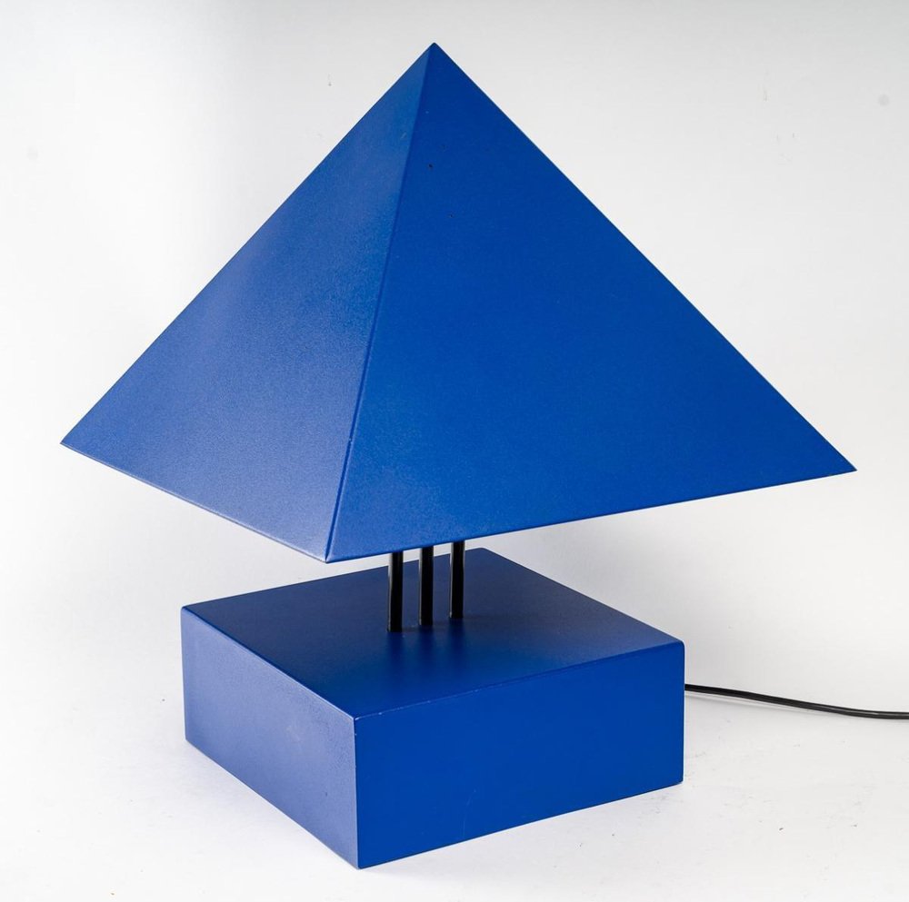 Blue Painted Metal Triangle Lamp by Alain Letessier, 1987