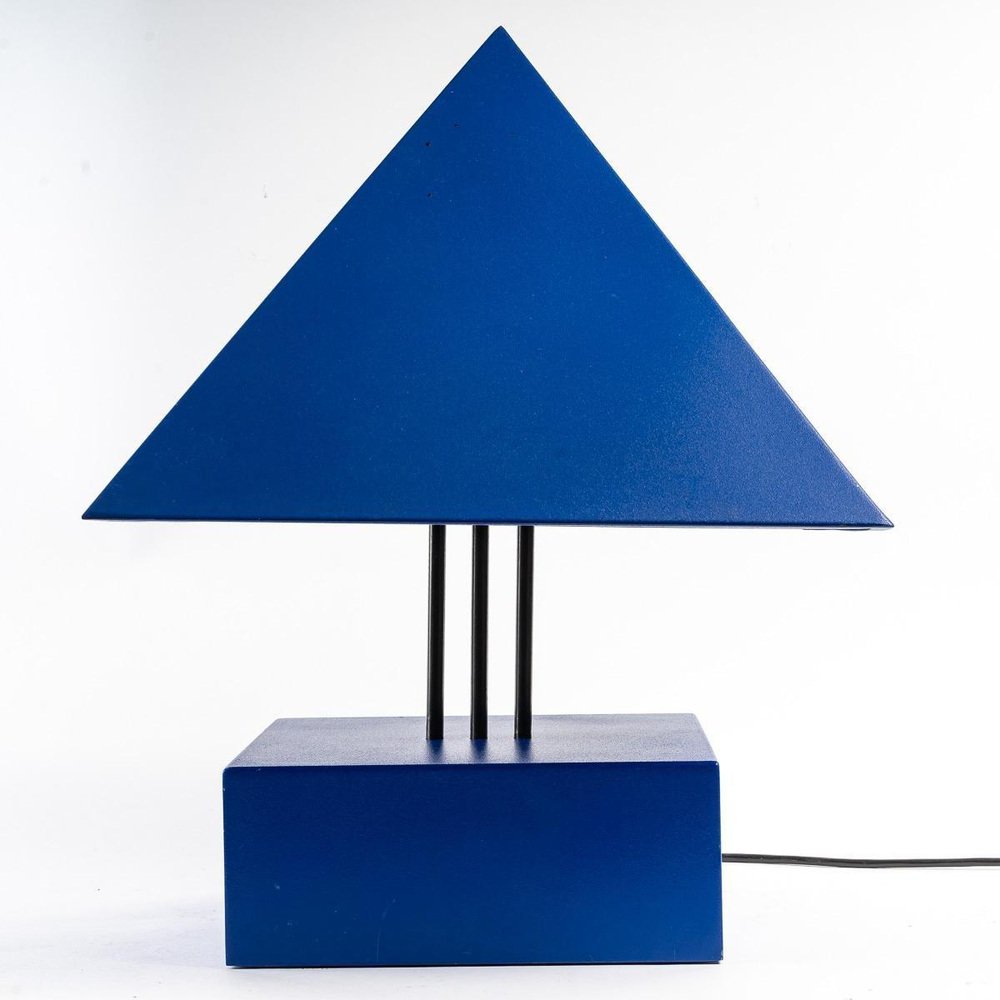 Blue Painted Metal Triangle Lamp by Alain Letessier, 1987