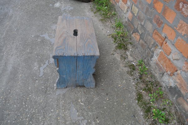 Blue Painted Rustic Stool, 1940s-OXJ-679075