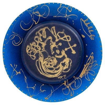 Blue Pâte De Verre Plate attributed to Daum and Dali, 20th Century-WFS-2022265