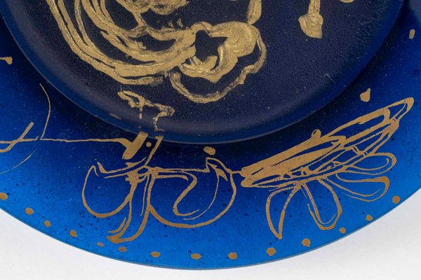 Blue Pâte De Verre Plate attributed to Daum and Dali, 20th Century-WFS-2022265