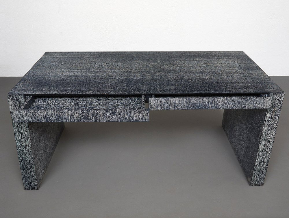 Blue Pickled Iroko Desk by Giorgio Armani for Armani Casa, Italy, 1990s-TJQ-1384174