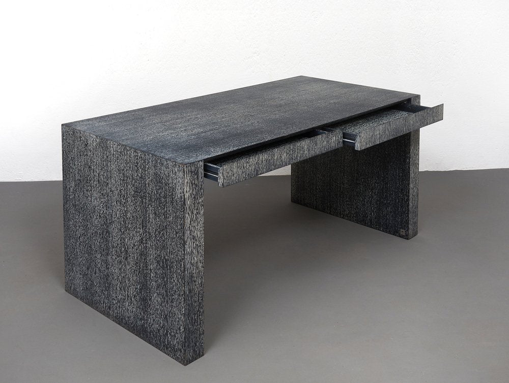 Blue Pickled Iroko Desk by Giorgio Armani for Armani Casa, Italy, 1990s