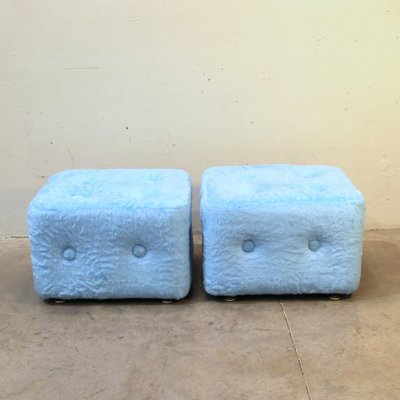 Blue Plush Ottomans, 1970s, Set of 2-NE-567140