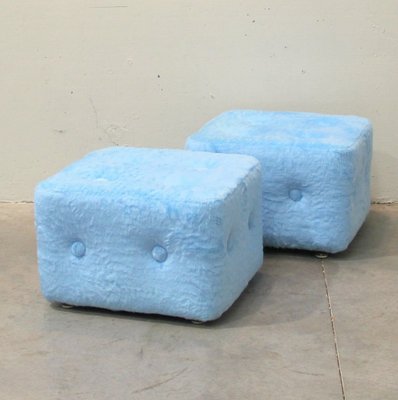 Blue Plush Ottomans, 1970s, Set of 2-NE-567140