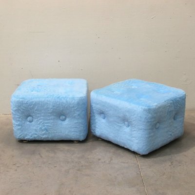 Blue Plush Ottomans, 1970s, Set of 2-NE-567140