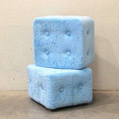 Blue Plush Ottomans, 1970s, Set of 2-NE-567140