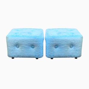 Blue Plush Ottomans, 1970s, Set of 2-NE-567140