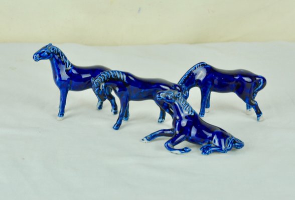 Blue Porcelain Horses, 1950s, Set of 4-ROJ-620965