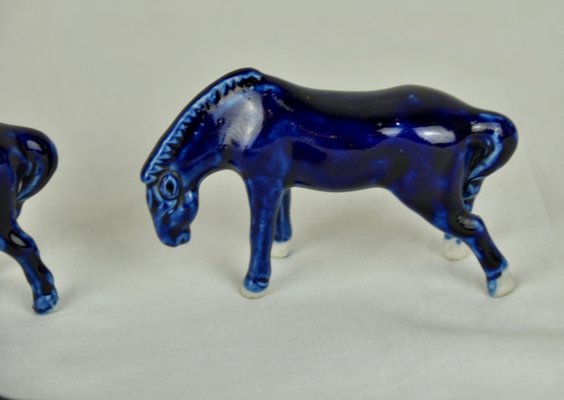 Blue Porcelain Horses, 1950s, Set of 4-ROJ-620965