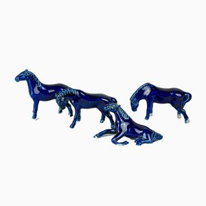 Blue Porcelain Horses, 1950s, Set of 4-ROJ-620965