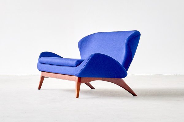 Blue Raf Simons Fabric & Walnut Sofa by Luigi Tiengo for Cimon, 1963-FMT-609346