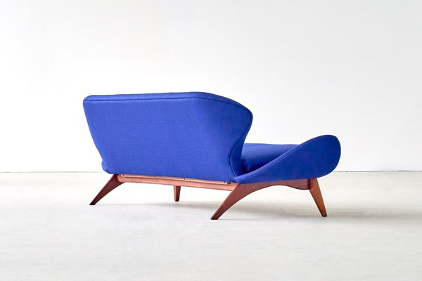 Blue Raf Simons Fabric & Walnut Sofa by Luigi Tiengo for Cimon, 1963-FMT-609346