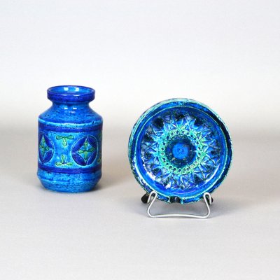 Blue Rimini Collection Vase with Ashtray by Aldo Londia for Bitossi, Italy, 1960s, Set of 2-AOU-1758371