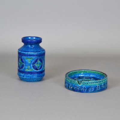 Blue Rimini Collection Vase with Ashtray by Aldo Londia for Bitossi, Italy, 1960s, Set of 2-AOU-1758371