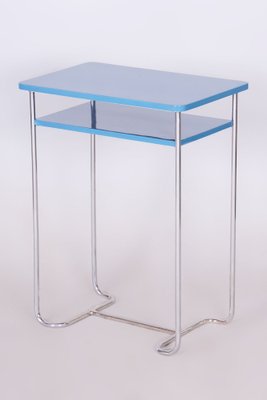 Blue Side Table in Chrome-Plated Steel attributed to Mücke-Melder, Former Czechoslovakia, 1930s-WHY-1736079