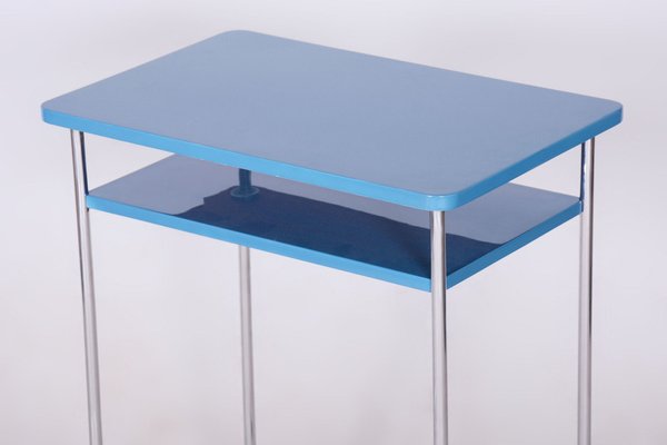 Blue Side Table in Chrome-Plated Steel attributed to Mücke-Melder, Former Czechoslovakia, 1930s-WHY-1736079