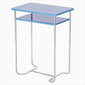 Blue Side Table in Chrome-Plated Steel attributed to Mücke-Melder, Former Czechoslovakia, 1930s-WHY-1736079