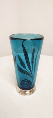 Blue & Silver Glass Vase, France, 1950s-RGF-1179506