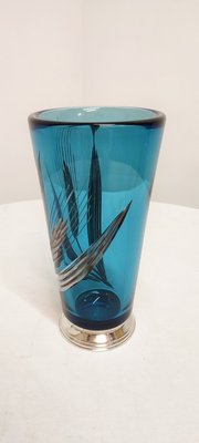 Blue & Silver Glass Vase, France, 1950s-RGF-1179506