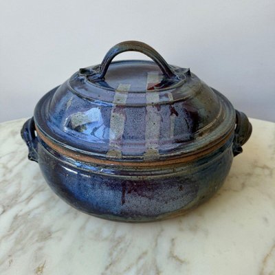 Blue Stoneware Pot with Handles-QKG-2031869