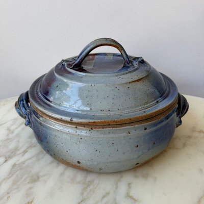 Blue Stoneware Pot with Handles-QKG-2031869