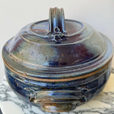 Blue Stoneware Pot with Handles-QKG-2031869