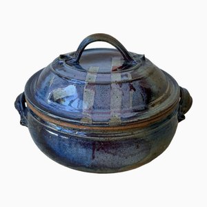 Blue Stoneware Pot with Handles-QKG-2031869