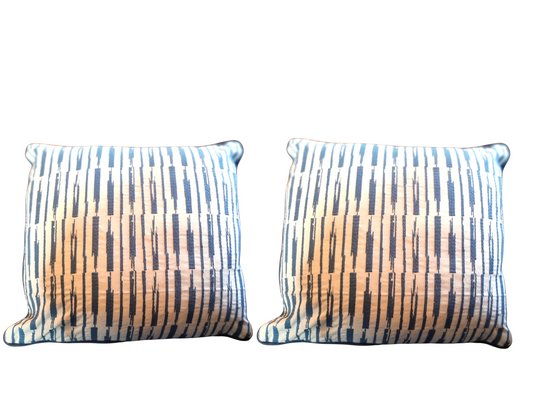 Blue Striped Handmade Wool Kilim Cushion Covers with Feathers, Set of 2-TCS-1138702