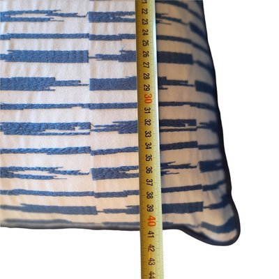 Blue Striped Handmade Wool Kilim Cushion Covers with Feathers, Set of 2-TCS-1138702