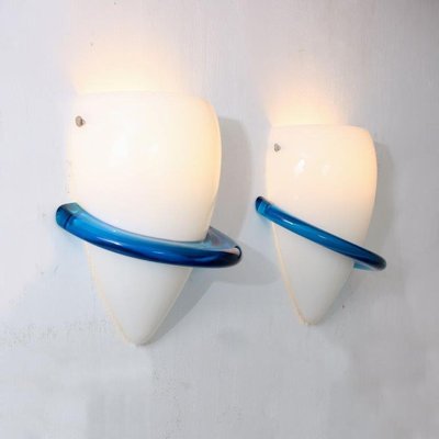 Blue Swan Wall Lamps by Tinu Aufiero for Venini, Italy, 1990s, Set of 2-DV-1822350