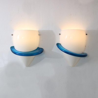 Blue Swan Wall Lamps by Tinu Aufiero for Venini, Italy, 1990s, Set of 2-DV-1822350