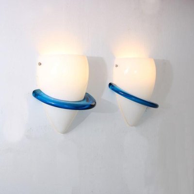 Blue Swan Wall Lamps by Tinu Aufiero for Venini, Italy, 1990s, Set of 2-DV-1822350