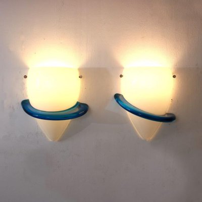 Blue Swan Wall Lamps by Tinu Aufiero for Venini, Italy, 1990s, Set of 2-DV-1822350