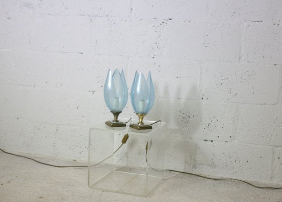 Blue Table Lamps from Rougier, 1970s, Set of 2-MAO-847076