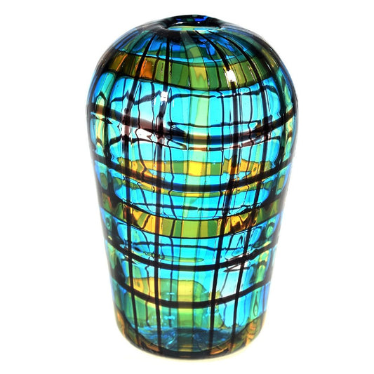 Blue Tartan Murano Glass Vase from Murano Glam