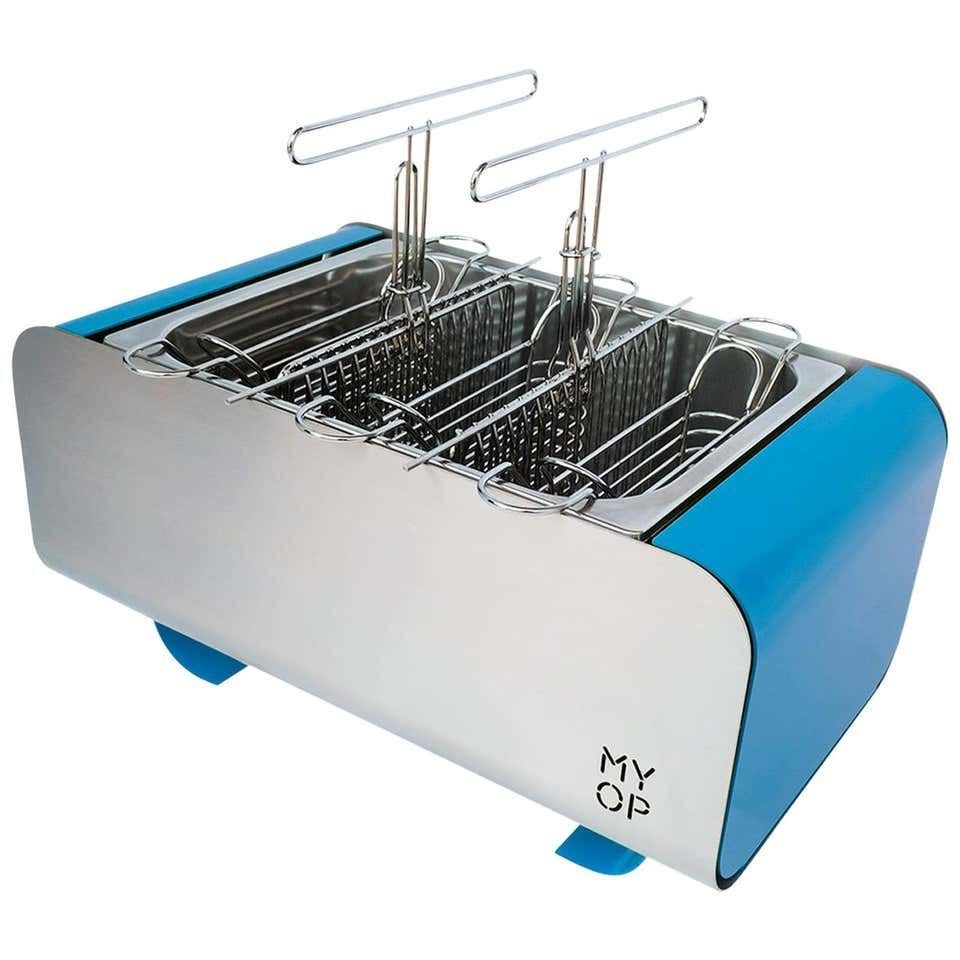 Blue Transportable Charcoal Barbecue with Compact Vertical Cooking from MYOP