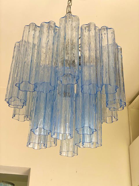 Blue Tronchi Murano Glass Chandelier in Venini Style by Simoeng