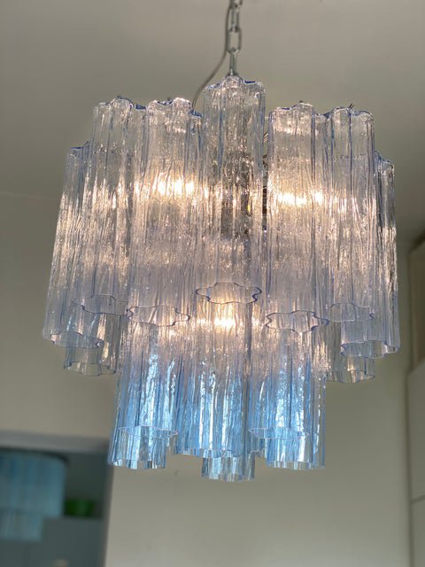 Blue Tronchi Murano Glass Chandelier in Venini Style by Simoeng