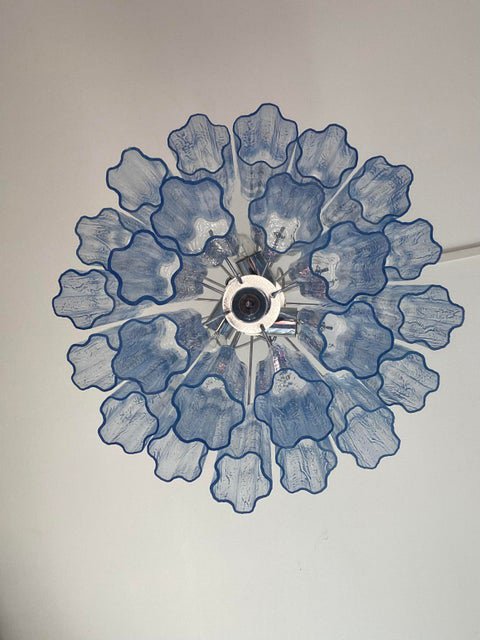 Blue Tronchi Murano Glass Chandelier in Venini Style by Simoeng